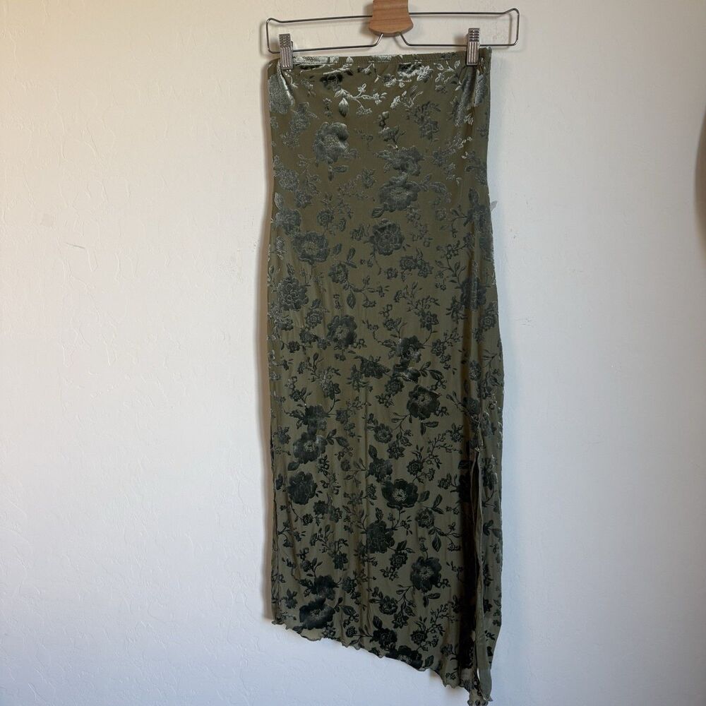 Velvet Burnout Y2K Asymmetric Green Floral Forest Fairy  Midi Tube Dress Medium